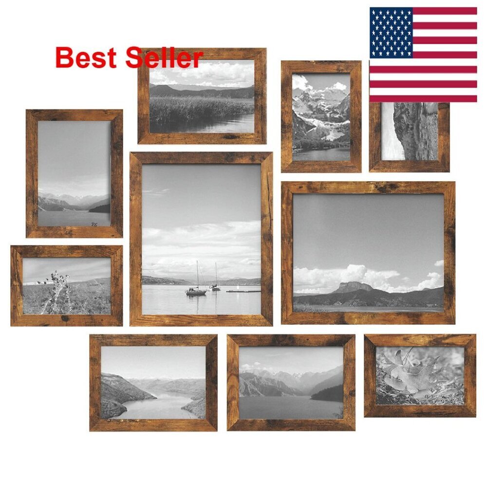 Rustic Brown Picture Frame Set Modern Collage Gallery Wall Decor Glass Front